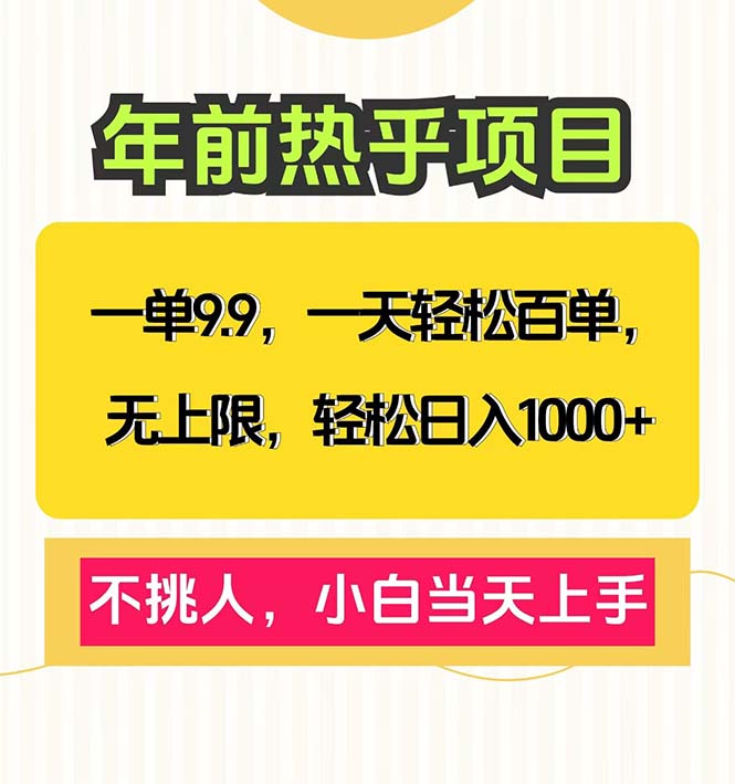 一单9.9，一天百单无上限，不挑人，小白当天上手，轻松日入1000+-E网资源