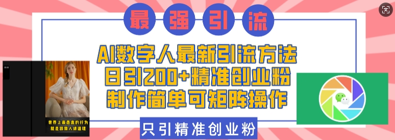 AI数字人最新引流方法，日引200+精准创业粉，制作简单可矩阵操作-E网资源