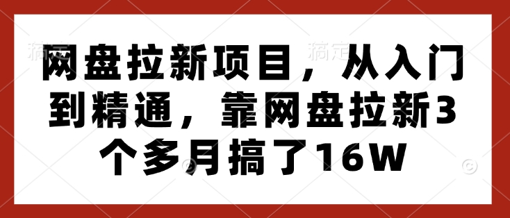 网盘拉新项目，从入门到精通，靠网盘拉新3个多月搞了16W-E网资源