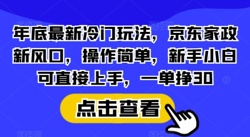 年底最新冷门玩法，京东家政新风口，操作简单，新手小白可直接上手，一单挣30【揭秘】-E网资源