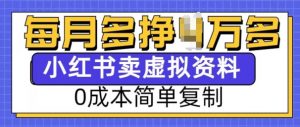 小红书虚拟资料项目，0成本简单复制，每个月多挣1W【揭秘】-E网资源