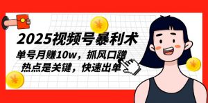 2025视频号暴利术，单号月赚10w，抓风口蹭热点是关键，快速出单-E网资源