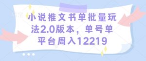 小说推文书单批量玩法2.0版本，单号单平台周入12219-E网资源