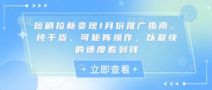短剧拉新变现1月份推广指南，纯干货，可矩阵操作，以最快的速度看到钱-E网资源