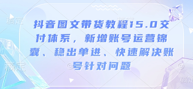 抖音图文带货教程15.0交付体系，新增账号运营锦囊、稳出单进、快速解决账号针对问题-E网资源