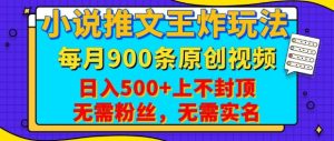 小说推文王炸玩法，一键代发，每月最多领900条原创视频，播放量收益日入5张，无需粉丝，无需实名【揭秘】-E网资源