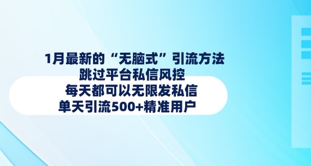 1月最新的无脑式引流方法，跳过平台私信风控，每天都可以无限发私信，单天引流500+精准用户-E网资源