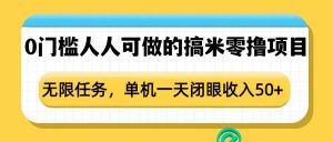 0门槛人人可做的搞米零撸项目，无限任务，单机一天闭眼收入50+-E网资源