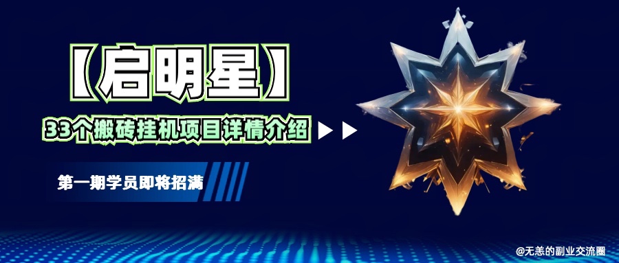 【启明星】33个挂机搬砖项目详细介绍，新手网创看这个就够了。-E网资源