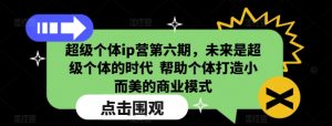 超级个体ip营第六期，未来是超级个体的时代  帮助个体打造小而美的商业模式-E网资源