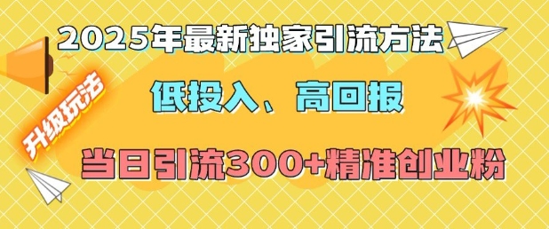 2025年最新独家引流方法，低投入高回报？当日引流300+精准创业粉-E网资源