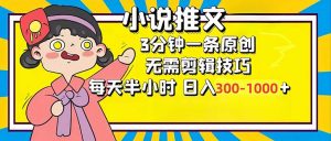 小说推文6.0，简单无脑，3分钟一个原创作品，每天半小时，日入300-1000...-E网资源