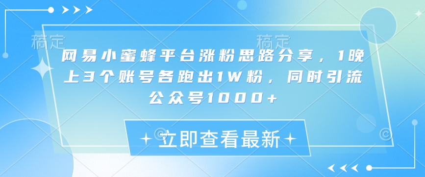 网易小蜜蜂平台涨粉思路分享，1晚上3个账号各跑出1W粉，同时引流公众号1000+-E网资源