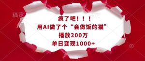 疯了吧！用AI做了个“会做饭的猫”，播放200万，单日变现1k-E网资源