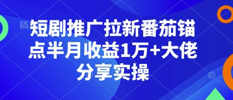 短剧推广拉新番茄锚点半月收益1万+大佬分享实操-E网资源