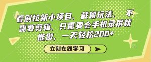 看剧拉新小项目，截留玩法， 不需要剪辑，只需要会手机录屏就能做，一天轻松200+-E网资源