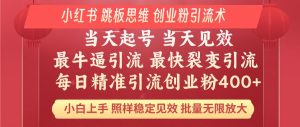 小红书 巧用跳板思维 每日暴力引流400＋精准创业粉 小白福音 效果拉满...-E网资源