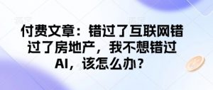 付费文章：错过了互联网错过了房地产，我不想错过AI，该怎么办？-E网资源