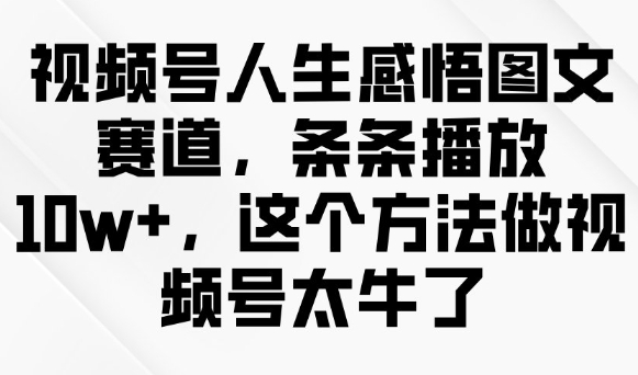 视频号人生感悟图文赛道，条条播放10w+，这个方法做视频号太牛了-E网资源