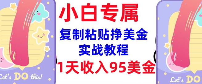 复制粘贴挣美金，0门槛，1天收入95美刀，3分钟学会，内部教程(首次公开)-E网资源
