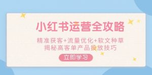 小红书运营全攻略，精准获客+流量优化+软文种草，揭秘高客单产品投放技巧-E网资源