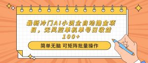 最新冷门AI小说全自动撸金项目，无风控单机单号日收益100+-E网资源