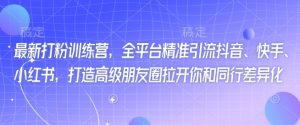 最新打粉训练营，全平台精准引流抖音、快手、小红书，打造高级朋友圈拉开你和同行差异化-E网资源
