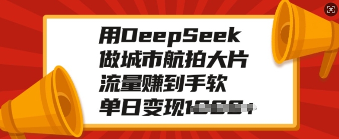 用DeepSeek做城市航拍大片，流量赚到手软，单日变现多张-E网资源