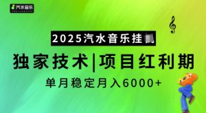 2025汽水音乐挂JI，独家技术，项目红利期，稳定月入5k【揭秘】-E网资源