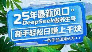 25年最新风口，用DeepSeek做养生号，新手轻松日赚上千块，一条作品涨粉...-E网资源