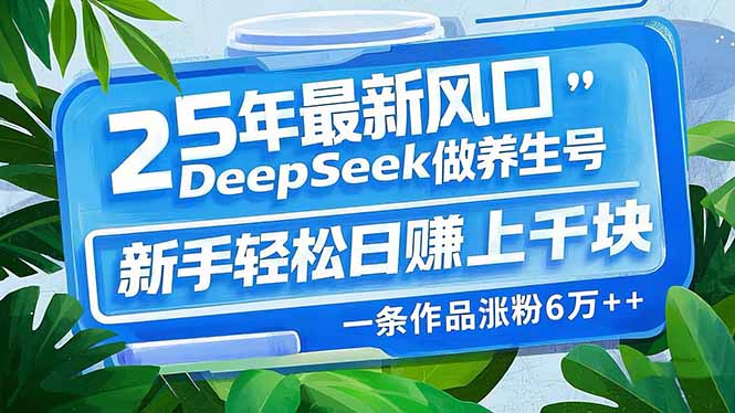 25年最新风口，用DeepSeek做养生号，新手轻松日赚上千块，一条作品涨粉…-E网资源