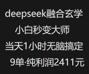 抖音小红书deepseek融合玄学,纯小白秒变大师,当天1小时无脑搞定9单,纯利润上千-E网资源