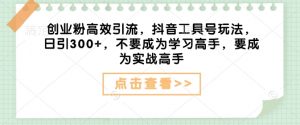 创业粉高效引流，抖音工具号玩法，日引300+，不要成为学习高手，要成为实战高手-E网资源