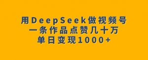 用DeepSeek做视频号，一条作品点赞几十万，单日变现1k-E网资源