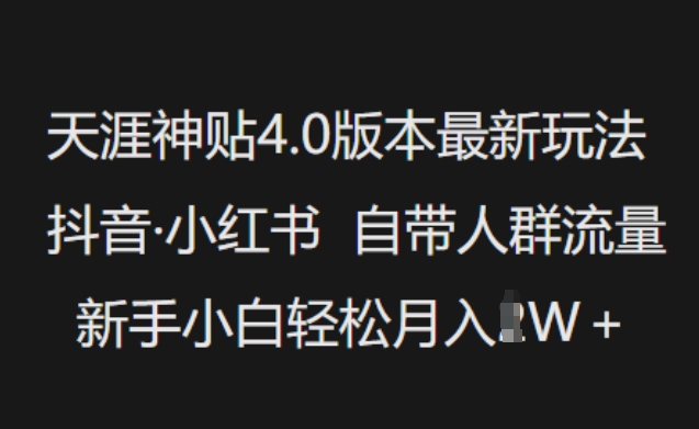 天涯神贴4.0版本最新玩法，抖音·小红书自带人群流量，新手小白轻松月入过W-E网资源
