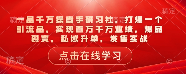 一品千万操盘手研习社，打爆一个引流品，实现百万千万业绩，爆品裂变，私域升单，发售实战-E网资源