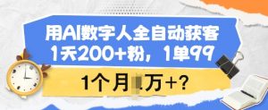 用AI数字人全自动获客，1天200+粉，1单99，1个月1个W+?-E网资源