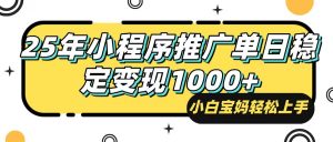 25年最新风口，小程序自动推广，，稳定日入1000+，小白轻松上手-E网资源