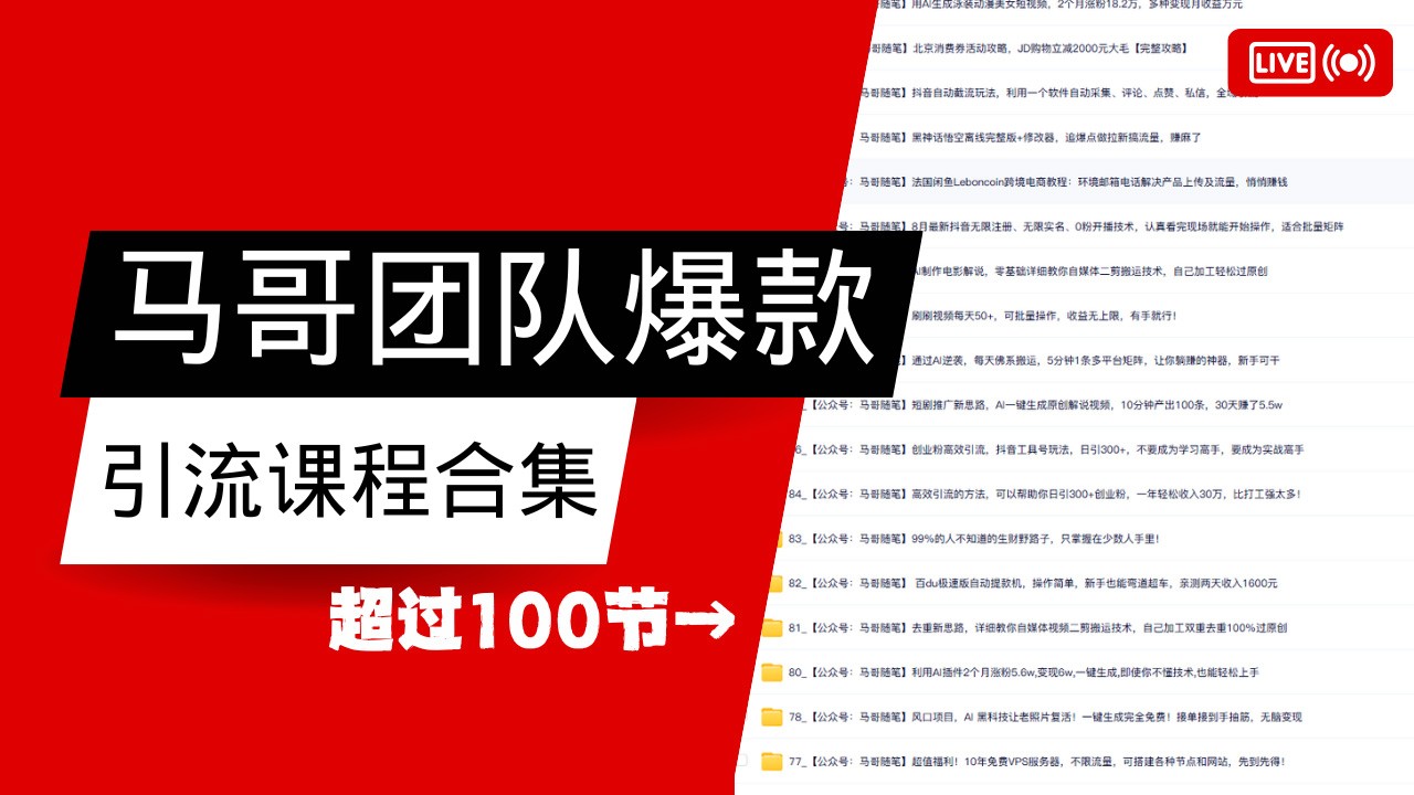 马哥团队【122节】最全项目爆款引流课程合集【持续更新】-E网资源