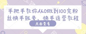 手把手教你从0做到100完粉丝快手账号，快手运营教程-E网资源