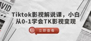 TikTok影视解说课，小白从0-1学会TK影视变现-E网资源