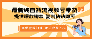 最新纯自然流视频号带货，提供爆款脚本简单 复制粘贴即可，高佣金低门槛，单日收益3K+-E网资源