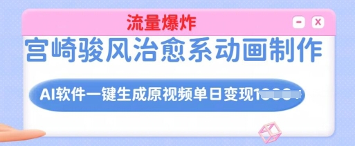 宫崎骏风治愈系动画制作，AI软件一键生成原创视频流量爆炸，单日变现多张，详细实操流程-E网资源