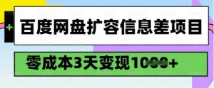 百度网盘扩容信息差项目，零成本，3天变现1k，详细实操流程-E网资源