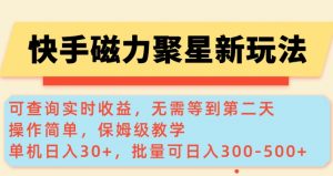 快手磁力新玩法，可查询实时收益，单机30+，批量可日入3到5张【揭秘】-E网资源