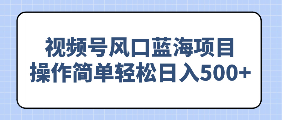 视频号风口蓝海项目，操作简单轻松日入500+-E网资源