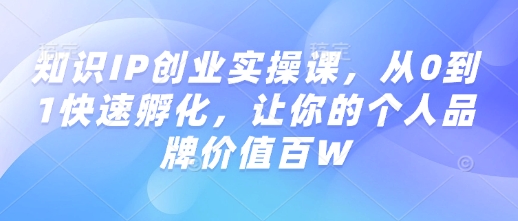 知识IP创业实操课，从0到1快速孵化，让你的个人品牌价值百W-E网资源