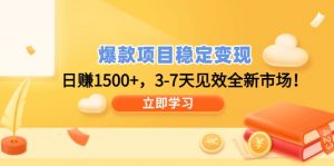 爆款项目稳定变现，日赚1500+，3-7天见效全新市场！-E网资源