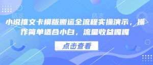 小说推文卡模版搬运全流程实操演示，操作简单适合小白，流量收益嘎嘎-E网资源