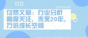 付费文章：行业分析 高度关注，未来20年，万倍成长空间-E网资源